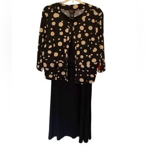 R & K Elegant Black Dress and Cream Polka Dot Cardigan 2 Piece Set